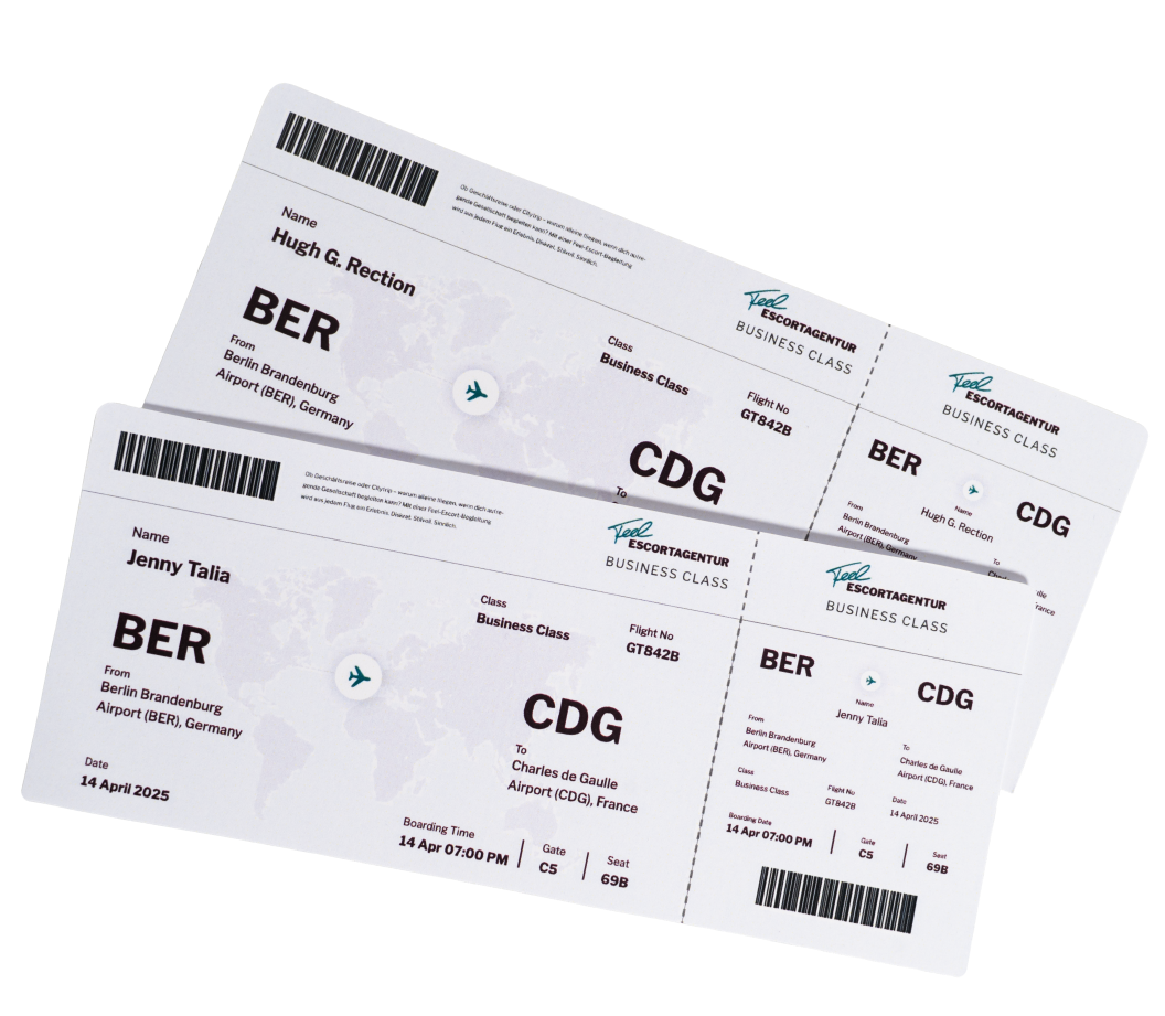 Zwei Business-Class-Flugtickets der Feel Escortagentur von Berlin nach Paris